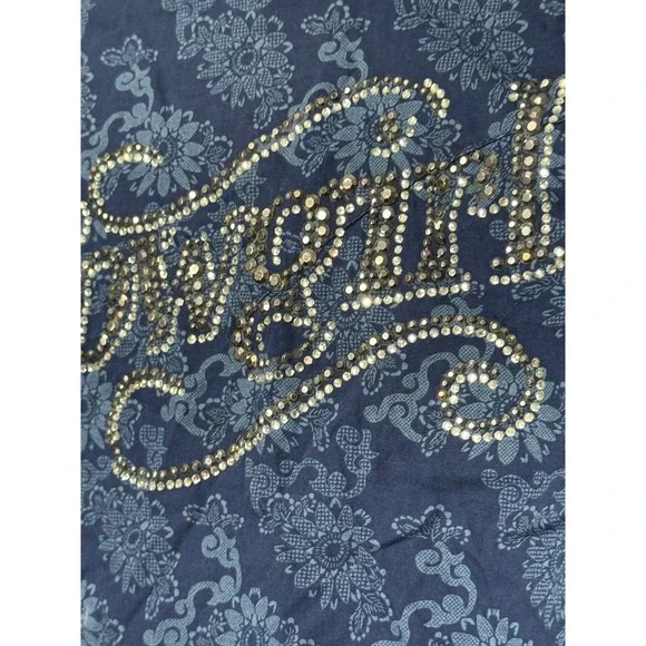 Cowgirl Hardware XS Western Shirt Blue Floral Rhinestone Embellished Girls - Picture 3 of 9